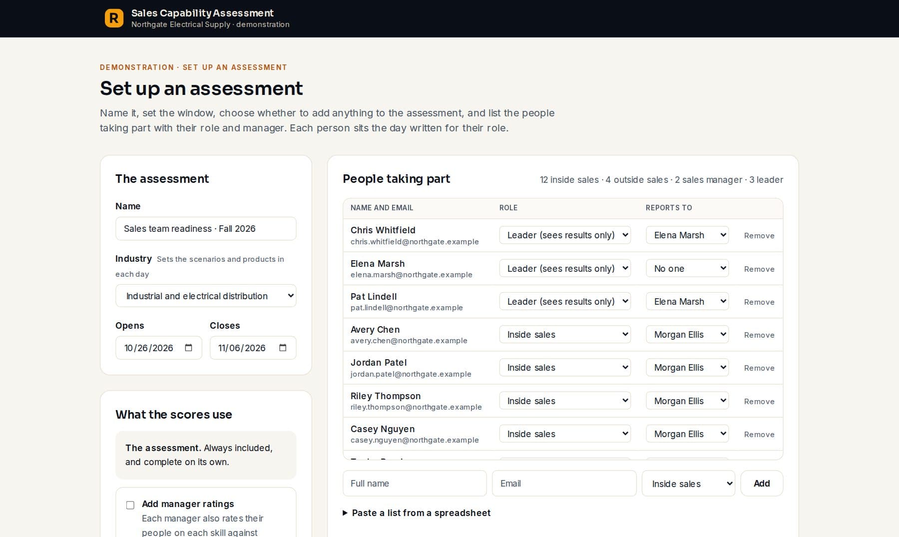 Setting up an assessment: the people taking part, their roles and managers